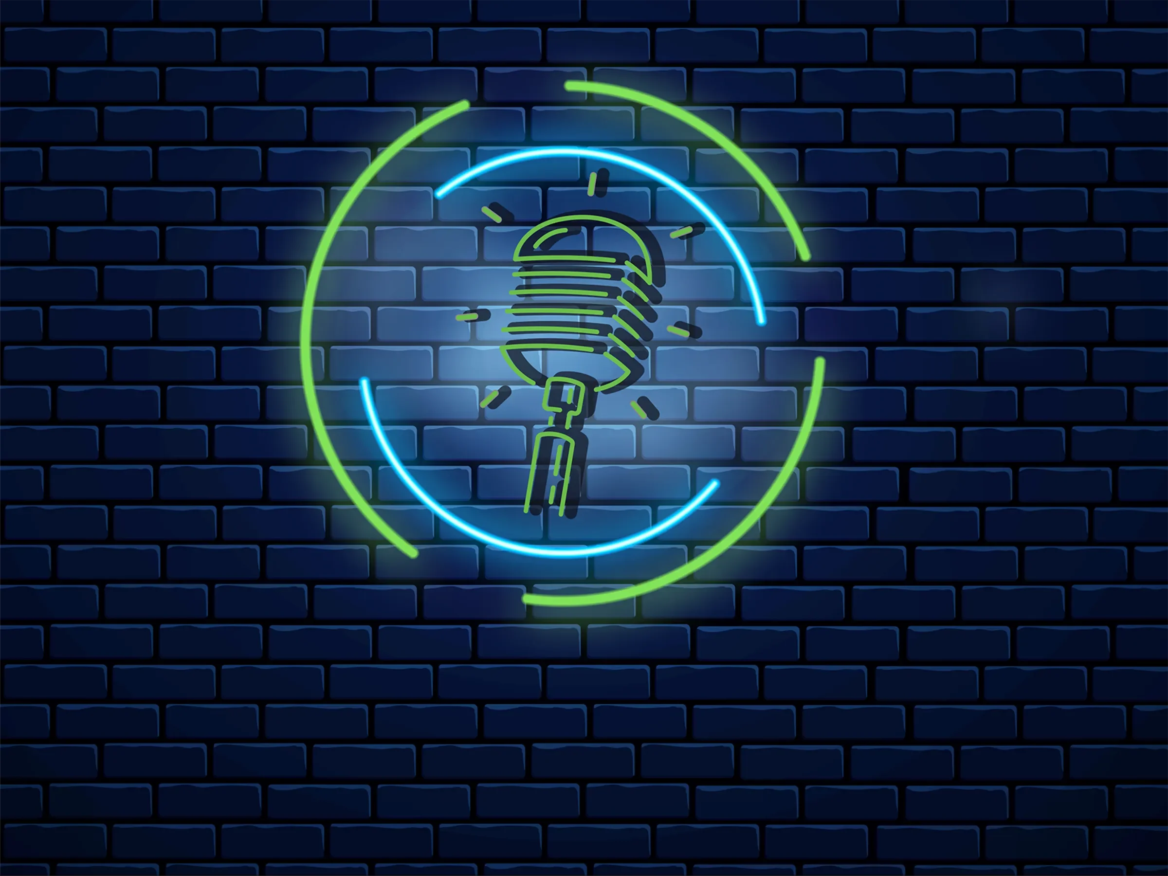 Neon microphone sign for a workplace podcast